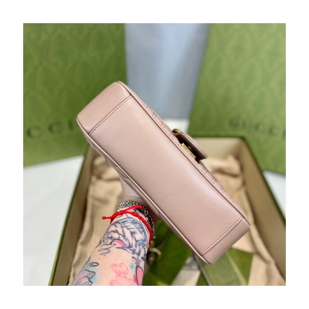 Gucci GG Marmont Matelasse Chevron Leather Small Shoulder Bag Nude Pink