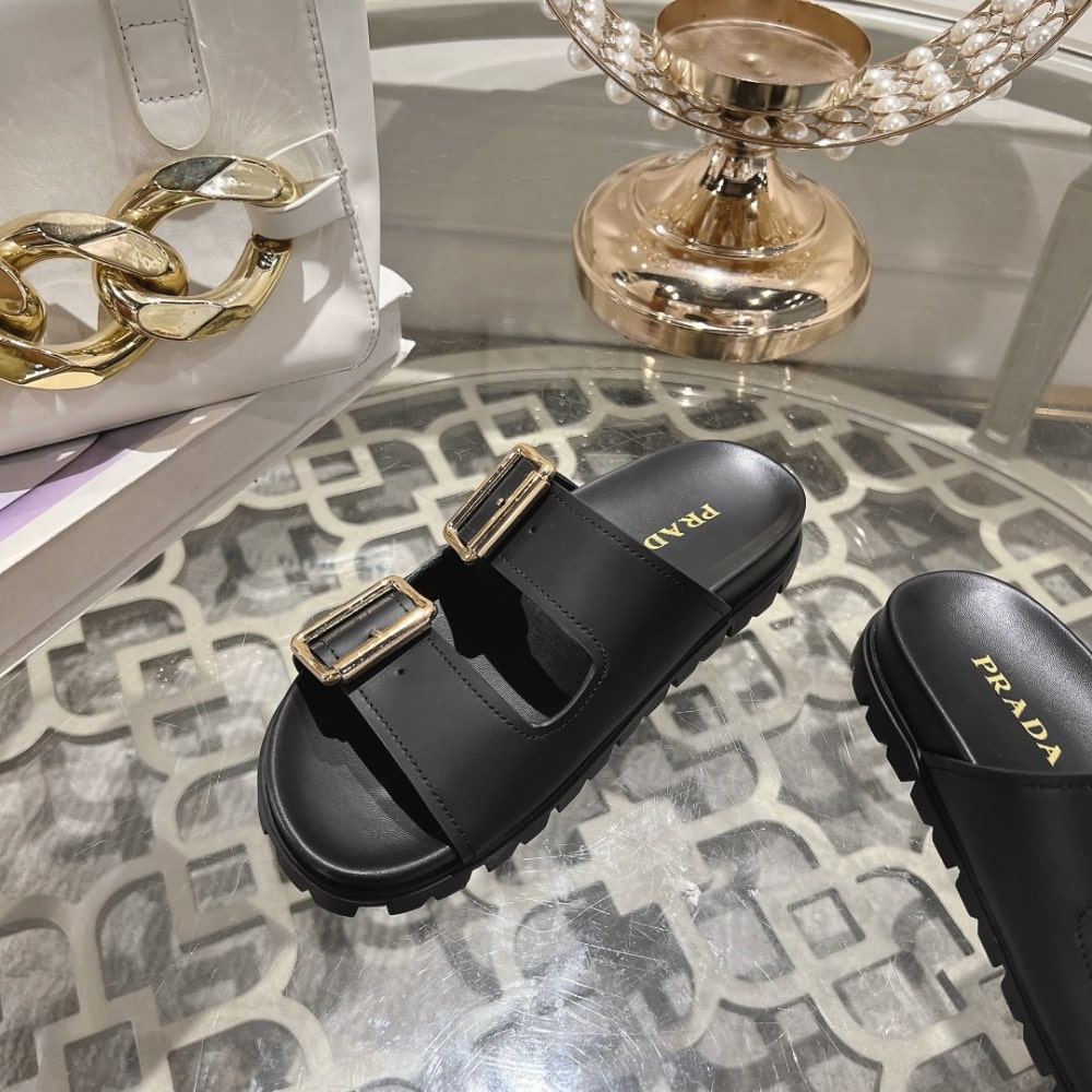 Prada Leather Strap Slides Black 1Xx692 3Lem F0002 F 020