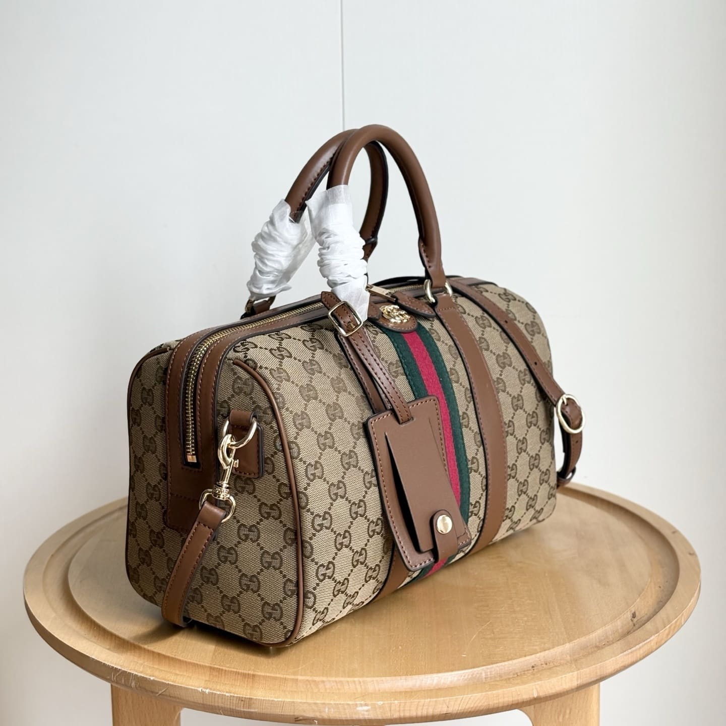 Gucci Ophidia Medium Boston Bag Beige And Brown GG Canvas 30Cm ‎857595 FAFUF 9870