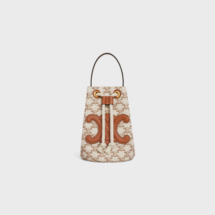 TEEN DRAWSTRING IN TEXTILE WITH TRIOMPHE CANVAS PRINT AND CALFSKIN WHITE