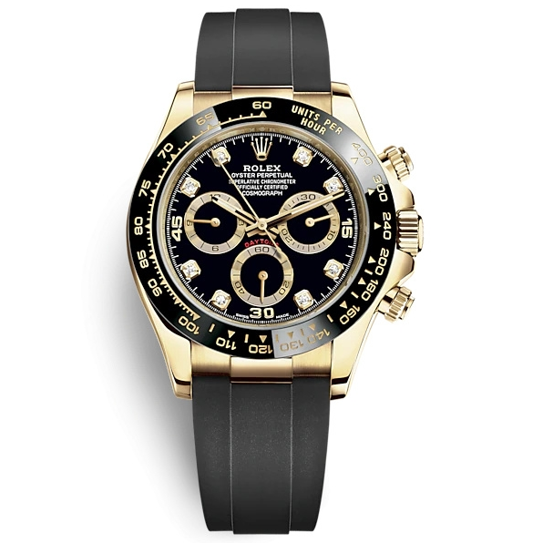 Rolex Cosmograph Daytona 116518LN-0078 Yellow Gold Oysterflex Diamond Black Dial