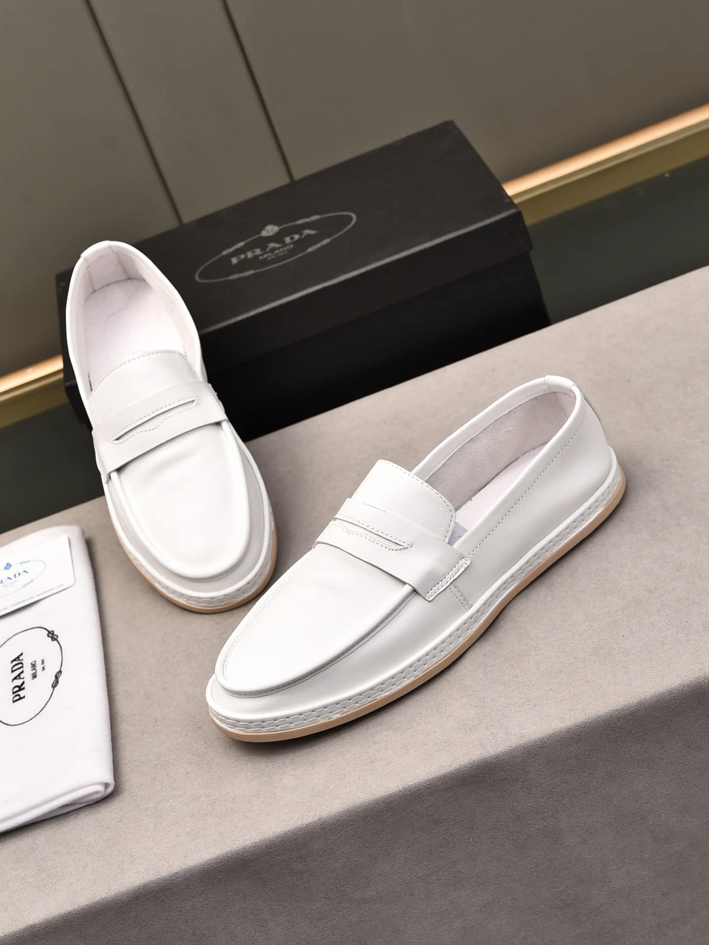 Prada Men’S Flat Loafers Leather White