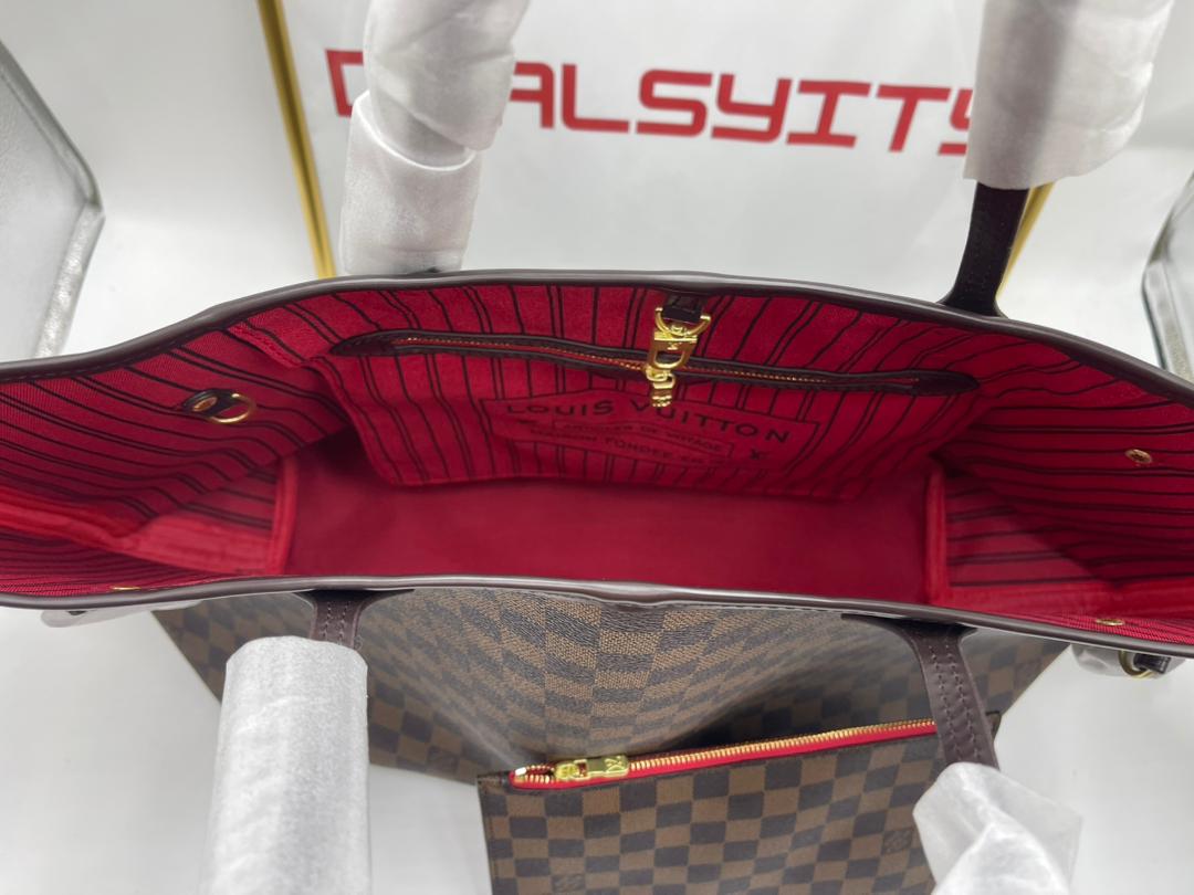 Louis Vuitton Neverfull GM Tote Bag Damier Ebene Canvas Cerise Red 39cm N40597