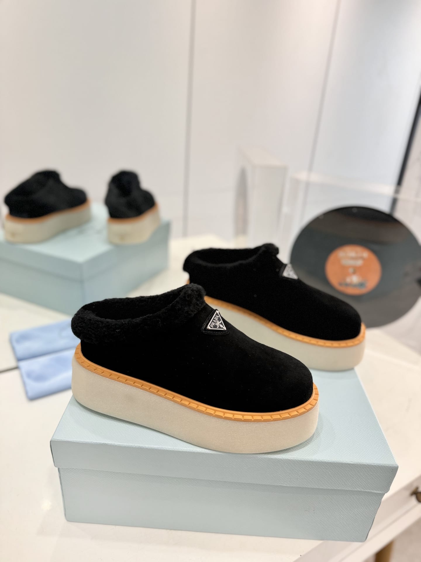 Prada Suede Mules Black