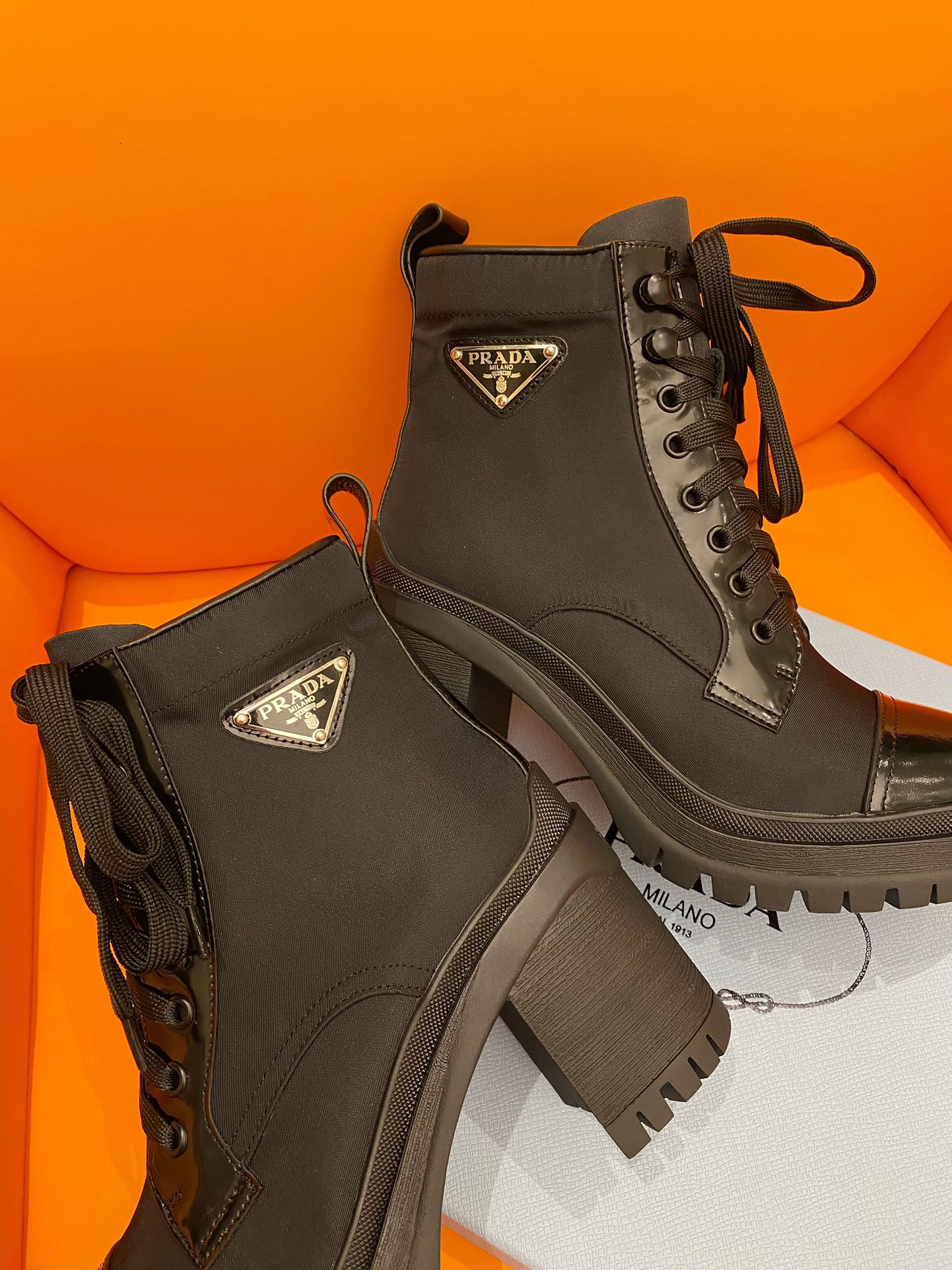 Prada Logo Plaque Ankle Boots Black