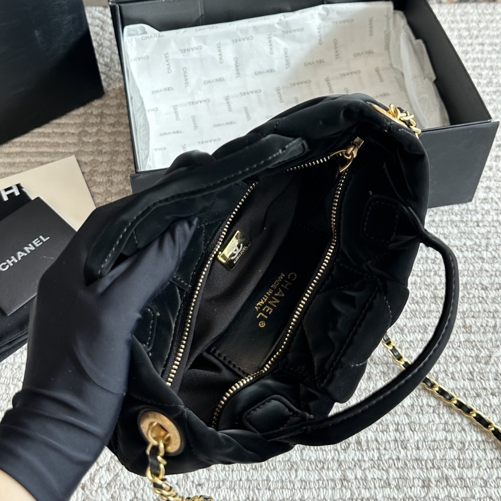 Chanel Bow Bag Velvet Effect Nylon And Gold Tone Metal Black 35Cm As5851 B22154 94305