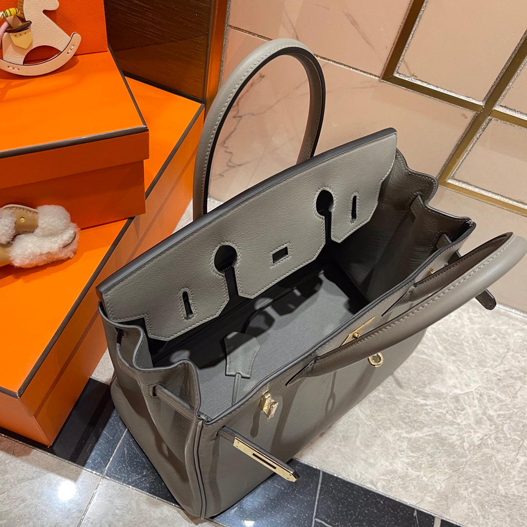 Hermes Birkin 30Cm Grey Swift Leather Gold Hardware