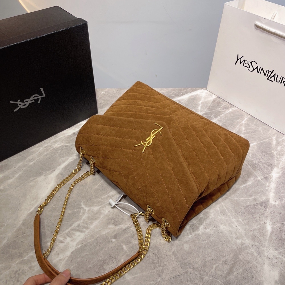 Saint Laurent Cinnamon Loulou Large Chain Bag In Suede Brown 31Cm