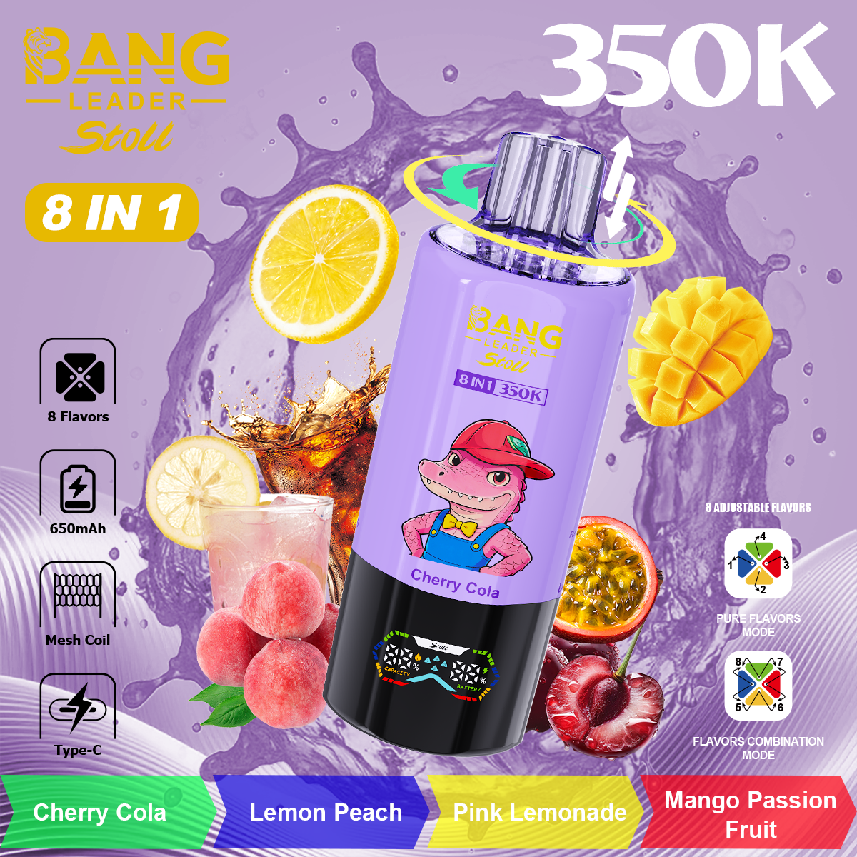 Bang Leader 350K Puffs 8-in-1 Prefilled Vape | 8 Flavors in 1 Device,  Rechargeable, 3%  5%