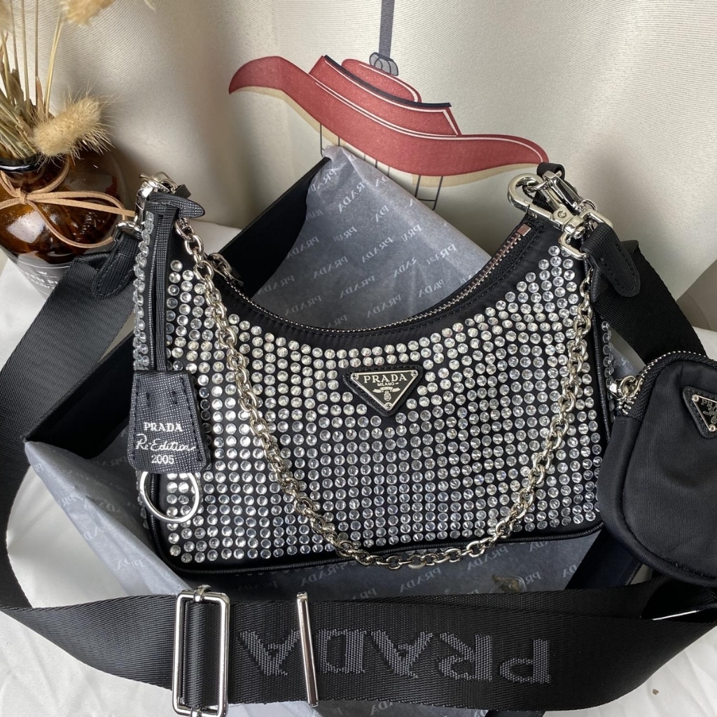 Prada Re Edition 2005 Satin Bag With Crystals 23Cm 1BH204 2AWL F0T7O V V9L