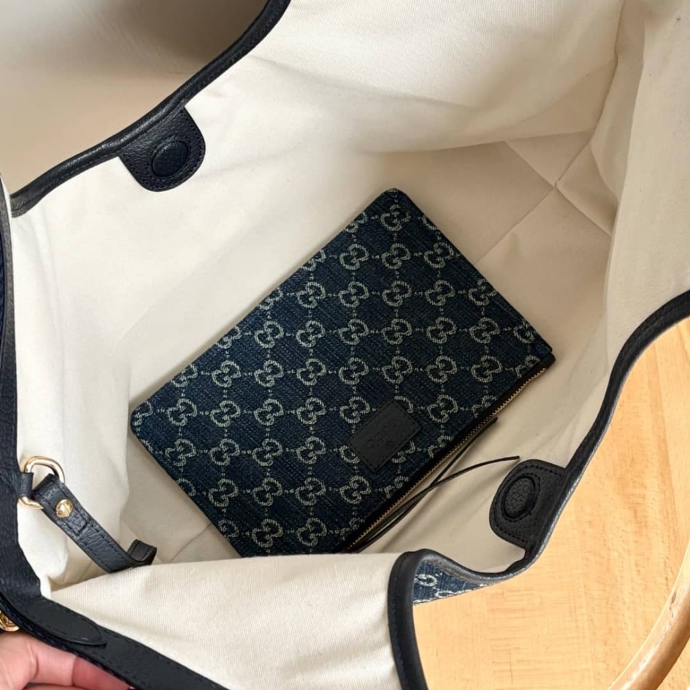 Gucci Giglio Large Tote Bag Blue And White GG Denim 60cm ‎853971 FAFFQ 8864