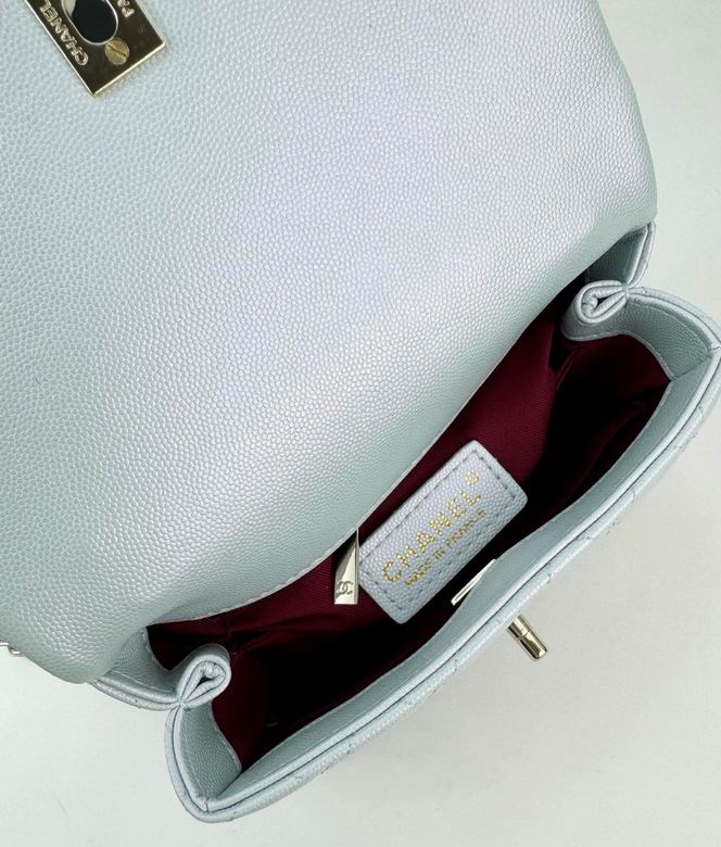 Chanel Coco Classic Flap Bag 24cm/9.4in Caviar Leather Silver Hardware – Light Blue