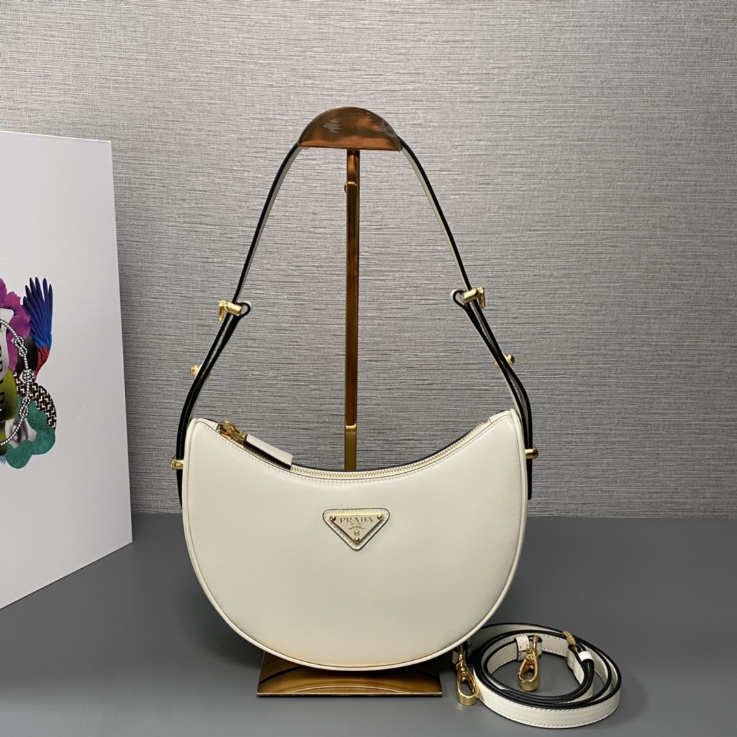 Prada Arqué Leather Shoulder Bag White 22.5cm