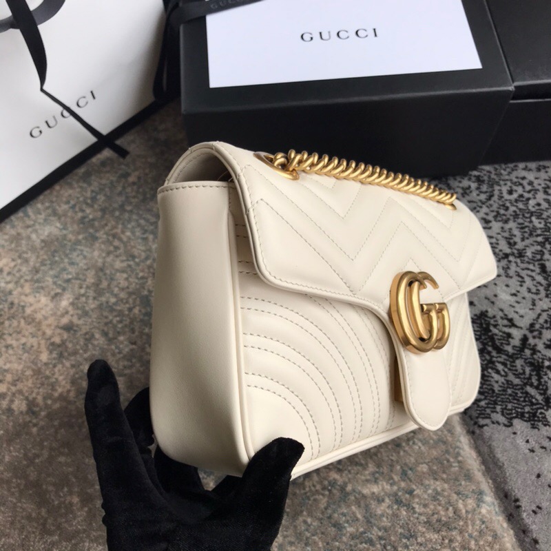 Gucci Gg Marmont Mini Shoulder Bag White Matelasse 22Cm ‎446744 Dtdit 9022