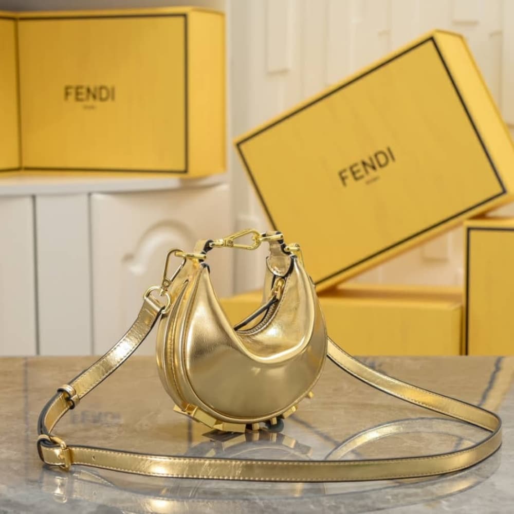 Fendi Nano Fendigraphy Mini Bag Metallic Gold 16Cm