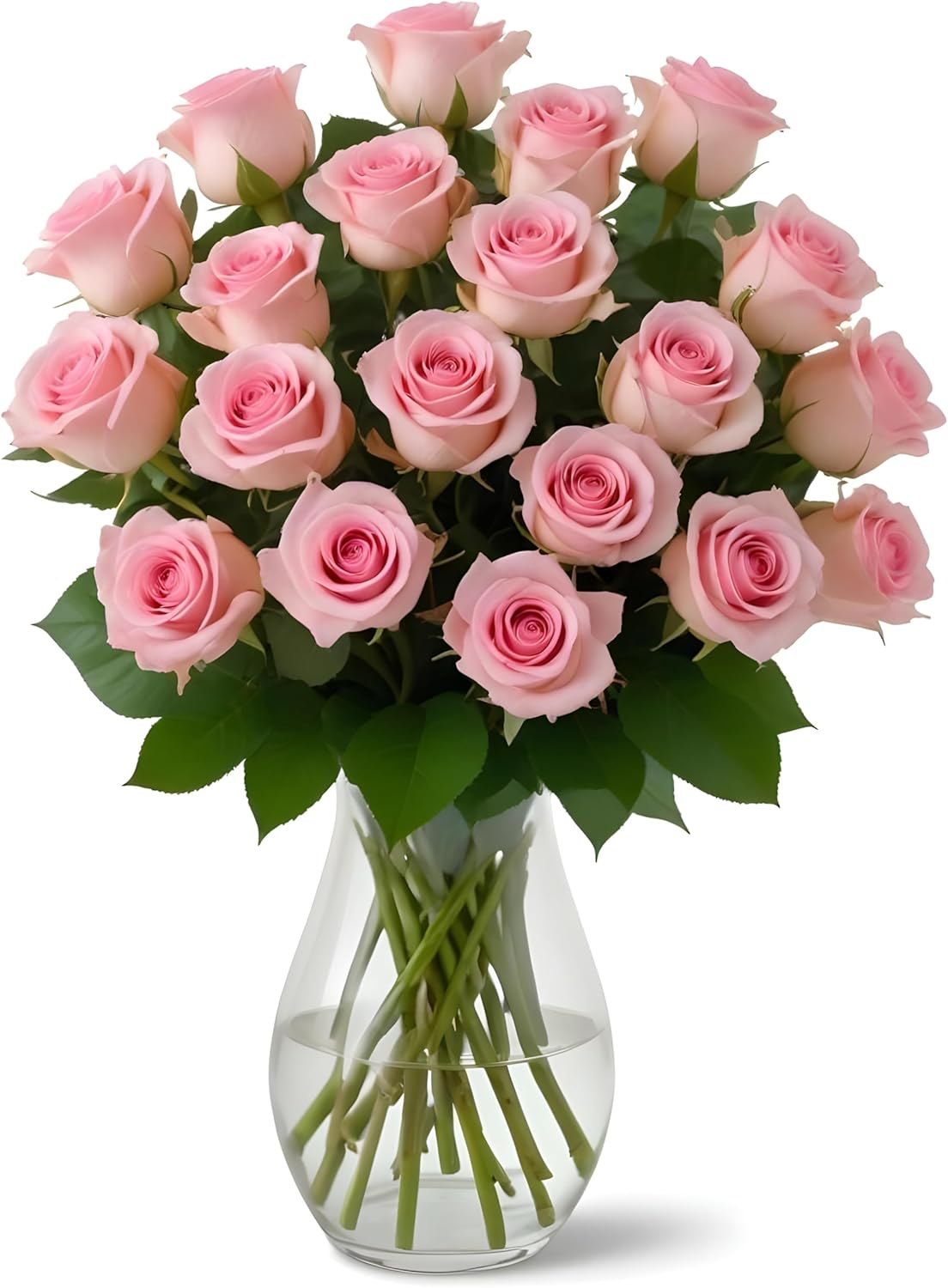 18 Pink Roses in Glass Vase | Arabella Bouquets | Real Fresh Flowers for Delivery, Gift for Birthday, Congratulations, Anniversary, Valentine's Day