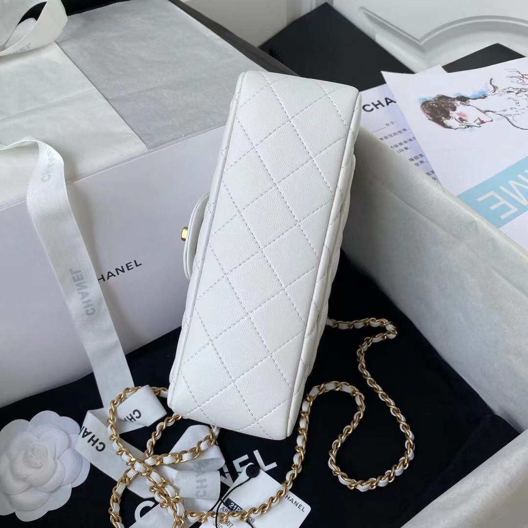Chanel Mini Flap Bag With Top Handle White 20Cm As2431