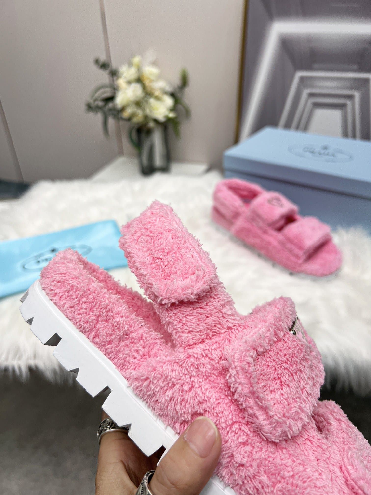 Prada Petal Pink Terrycloth Sandals 1X737Mh39F0442Fd020