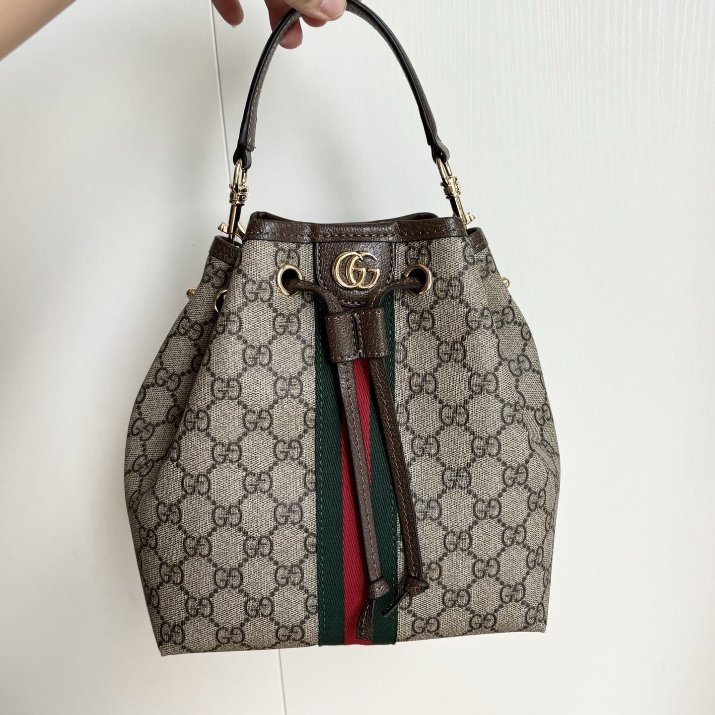 Gucci Ophidia Small Bucket Bag Beige And Dark Brown 22Cm 841313 Fae0K 9853
