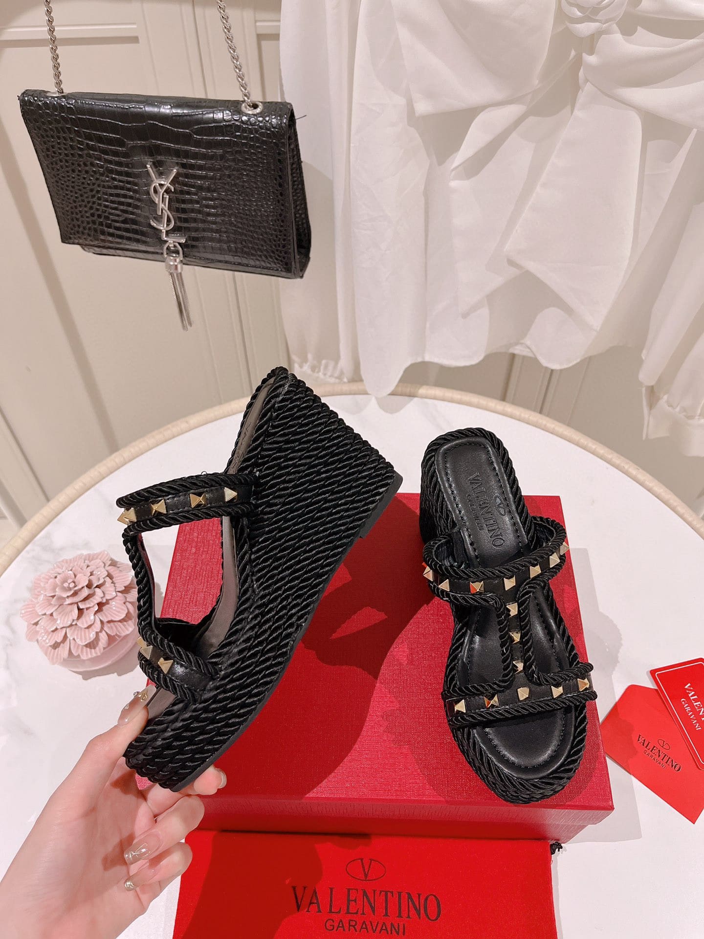 Valentino Rockstud Wedge In Black