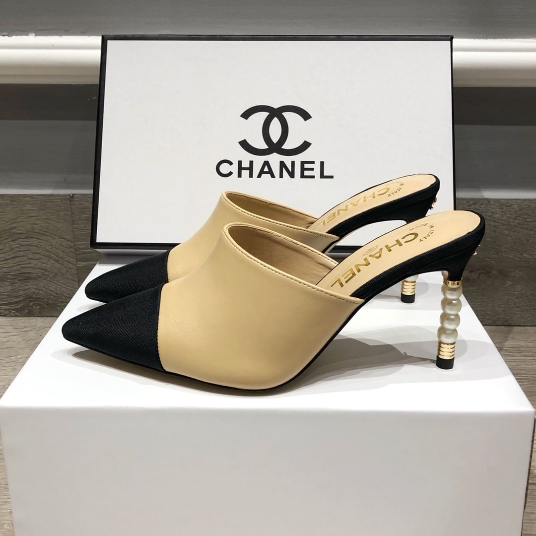 Chanel Mules Grosgrain Beige