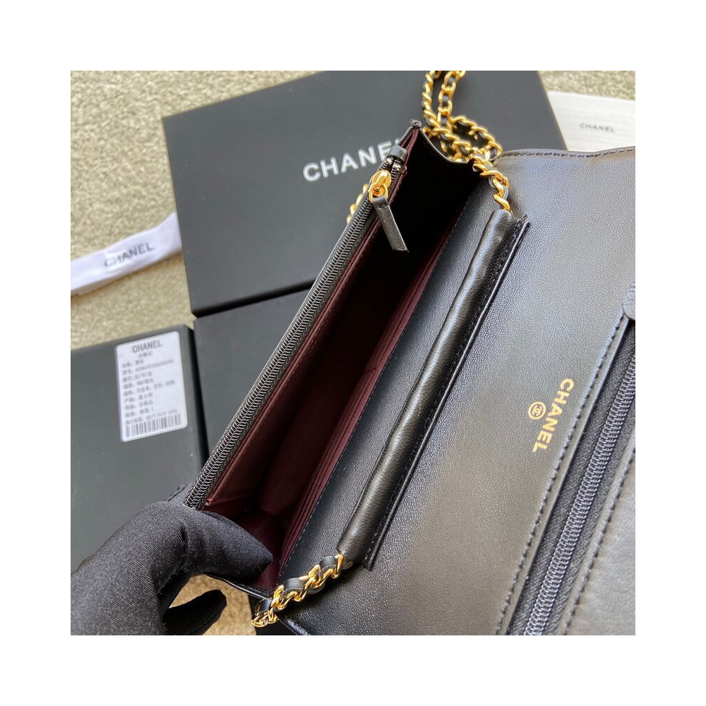 Chanel Lamb Wallet On Chain Woc Black 19cm