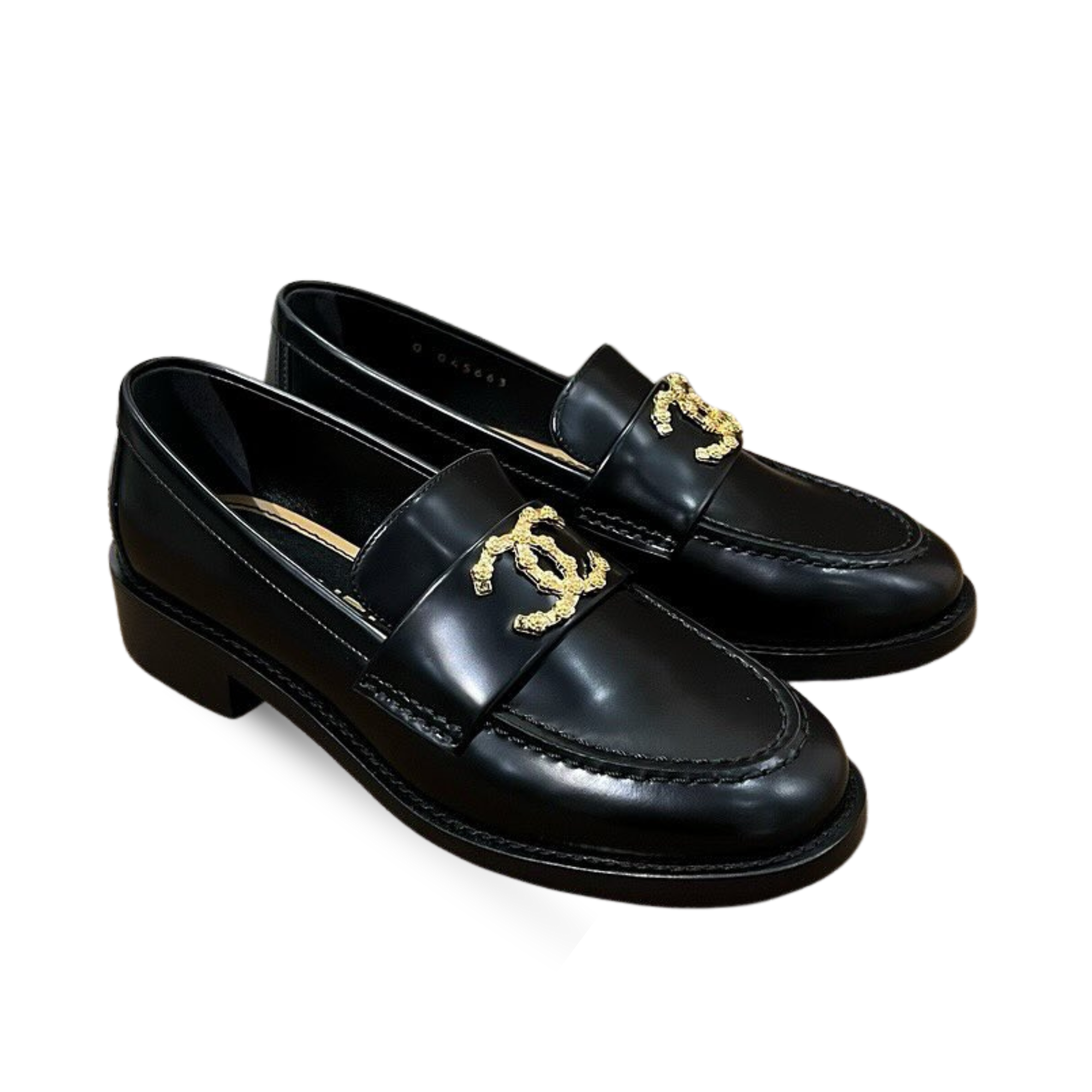 Chanel CC Loafers Black Calfskin with Metal Logo For Women