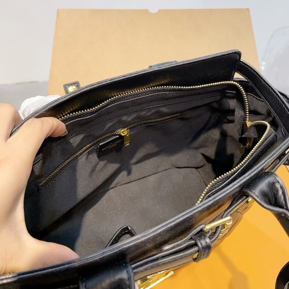 Saint Laurent Leather Leather Handbag Black 33Cm