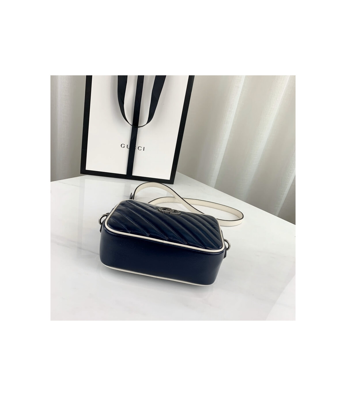 Gucci Diagonal GG Marmont Mini Bag Blue/White