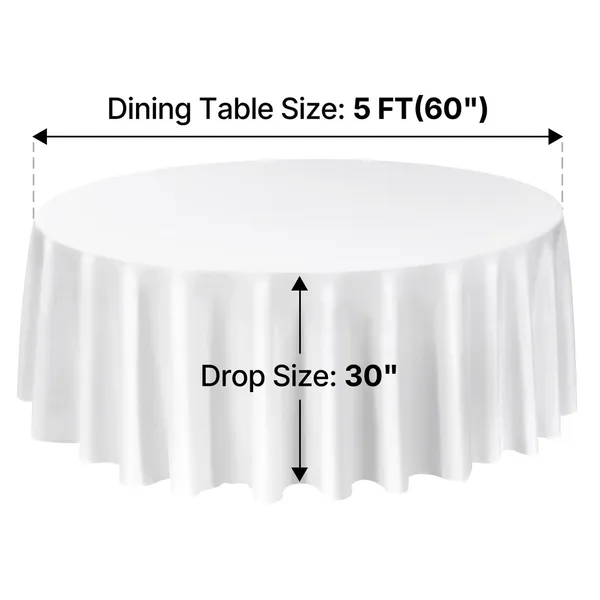 White Round Tablecloths 2 Pack, 120 Inches in Diameter, Stain- & Wrinkle- Resistant, Machine Washable Table Clothes, Polyester Fabric Table Covers for Wedding, Party, Banquet, Formal Events