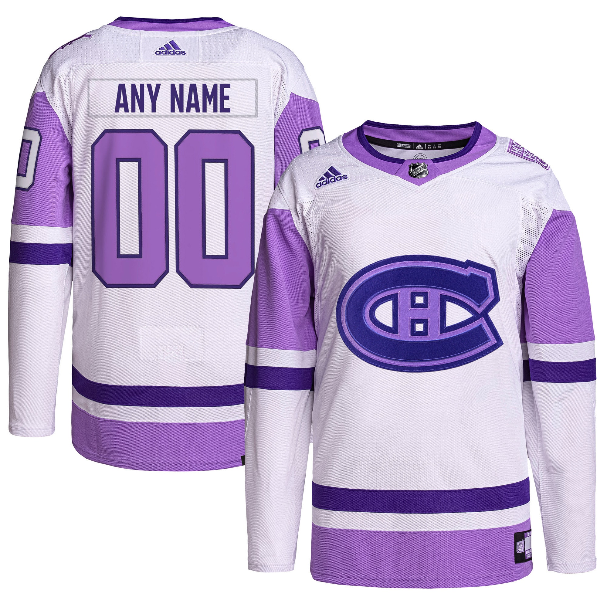 Montreal Canadiens adidas Hockey Fights Cancer Primegreen Authentic Custom Jersey – White/Purple