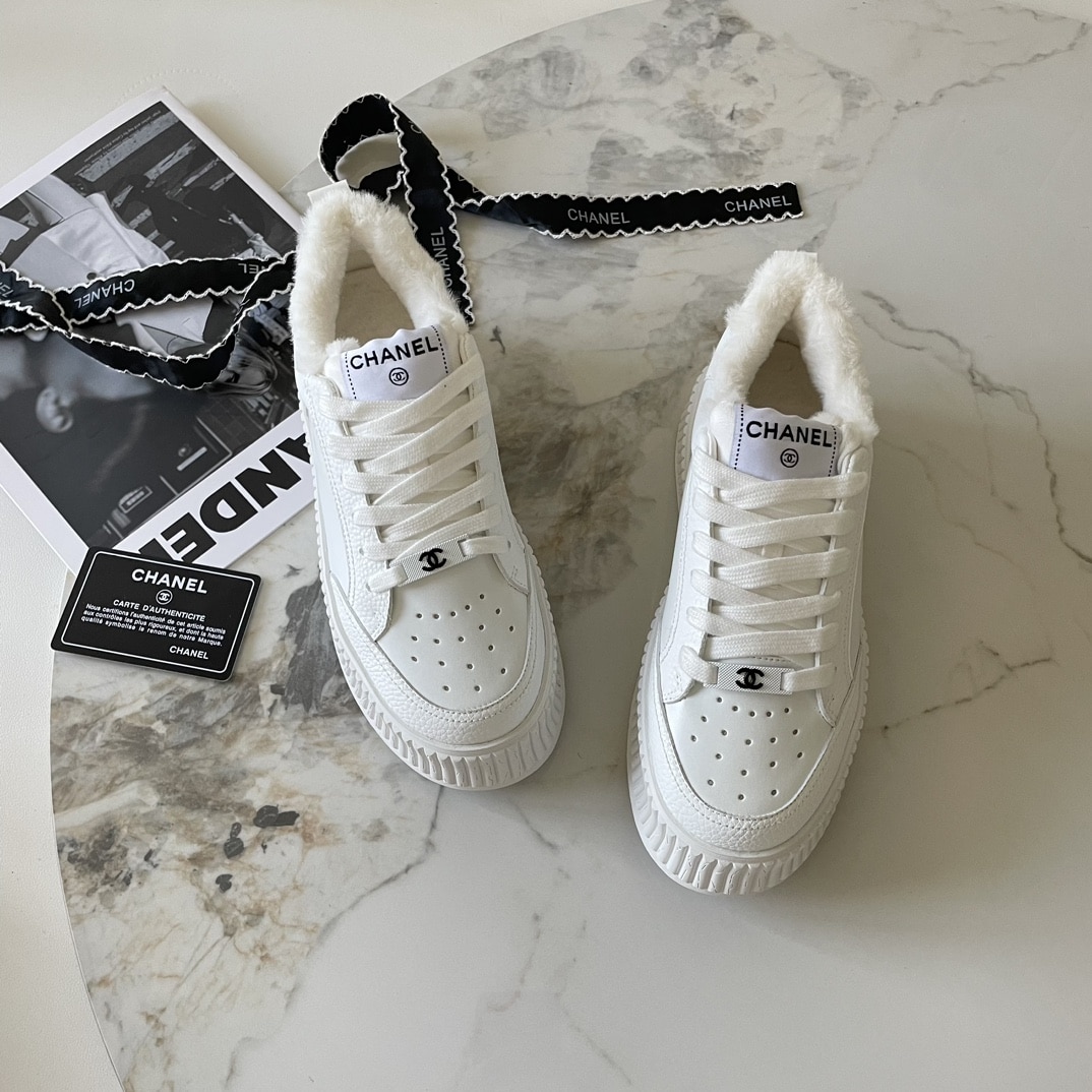 Chanel Winter Fur Sneakers White
