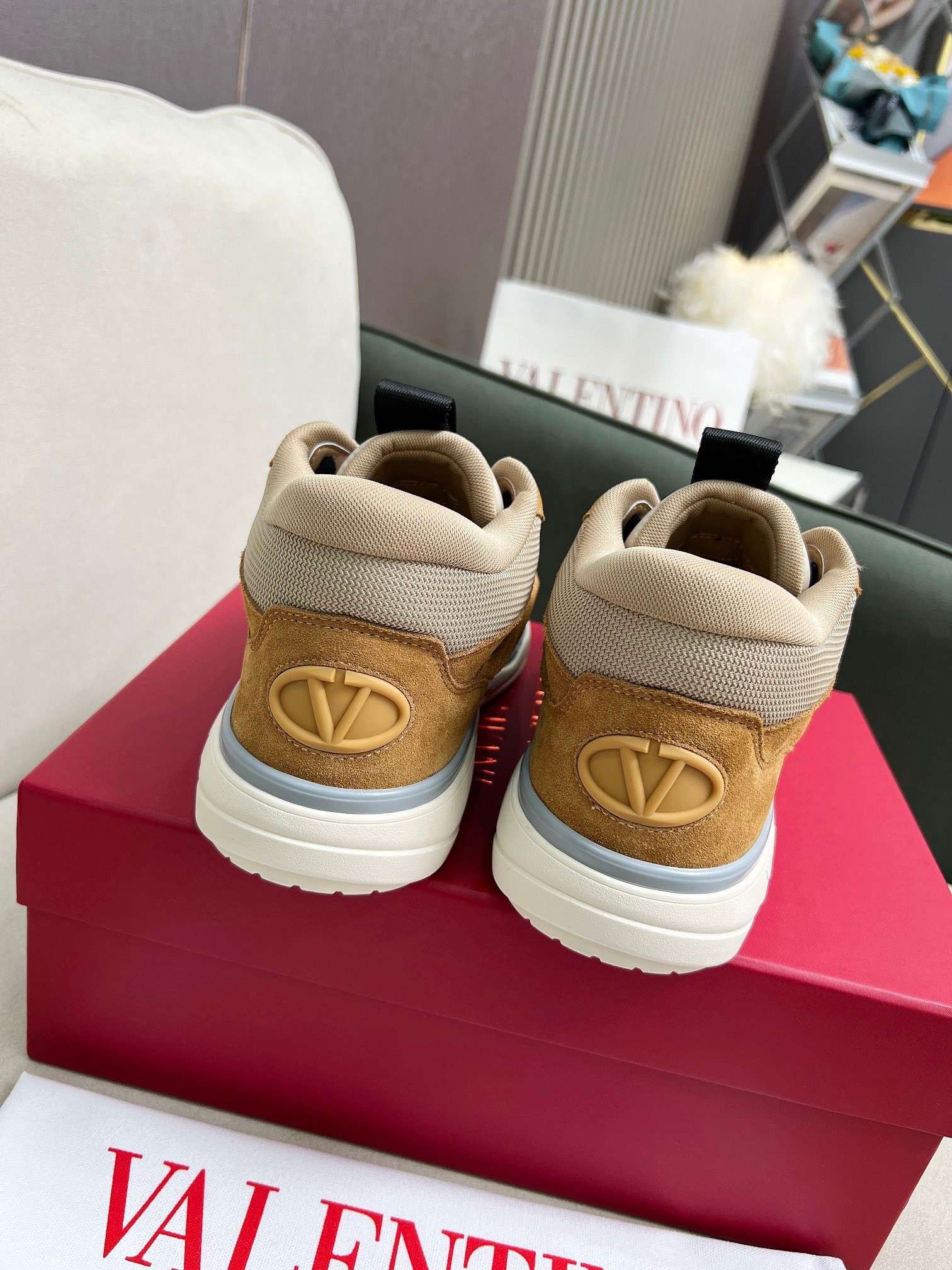 VALENTINO CALFSKIN LEATHER MID-TOP RUNBOOT SNEAKER