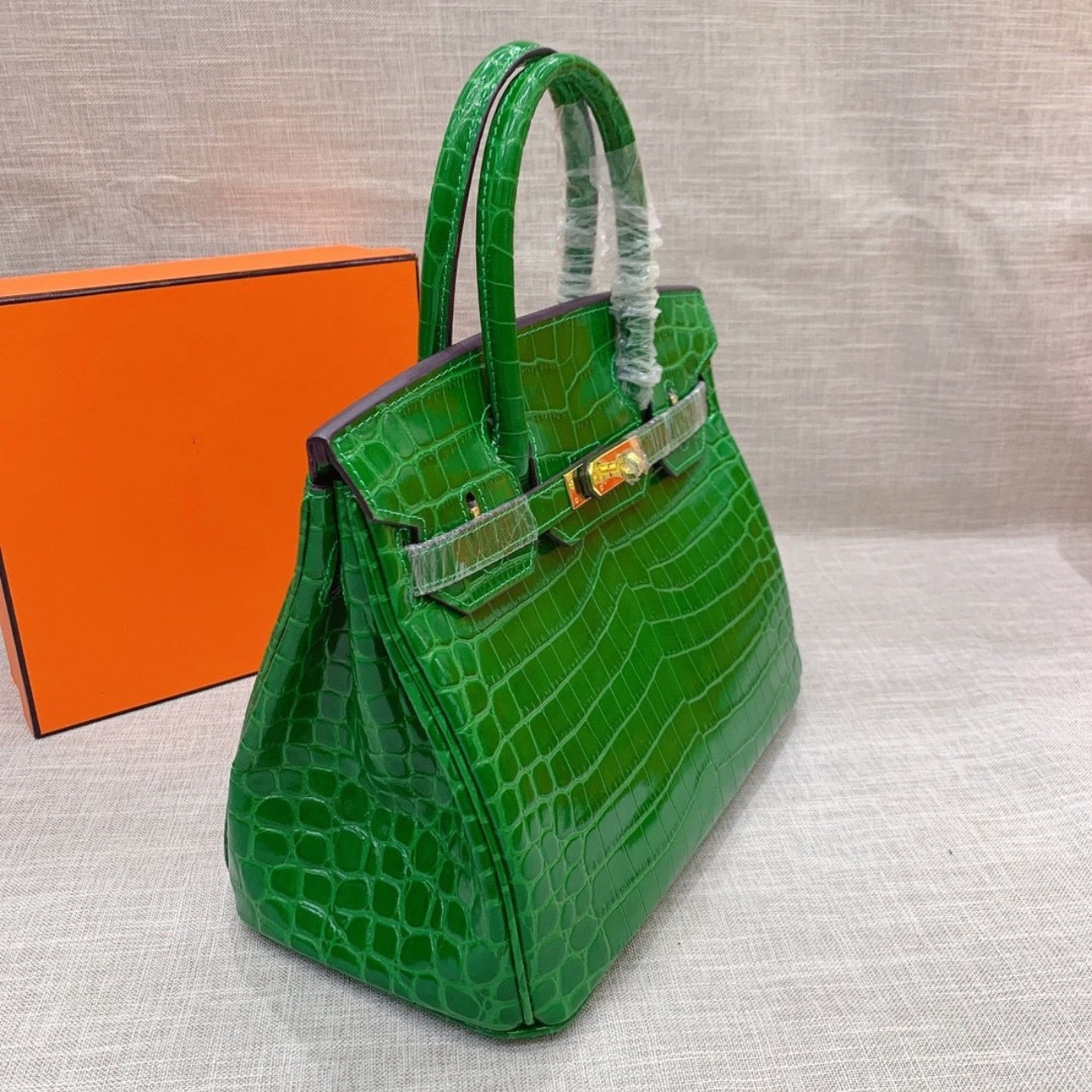 Hermes Birkin 30 Crocodile Gold-Toned Hardware Dark Green