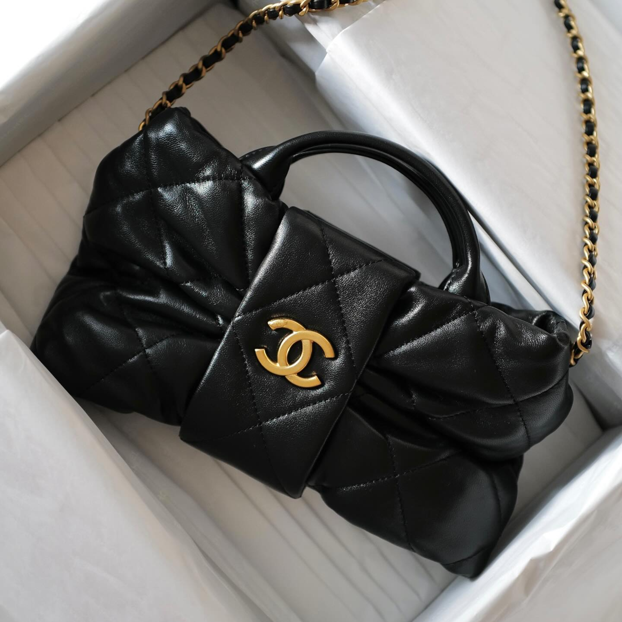 Chanel Bow Chain Shoulder Bag Black 26cm/10.2in