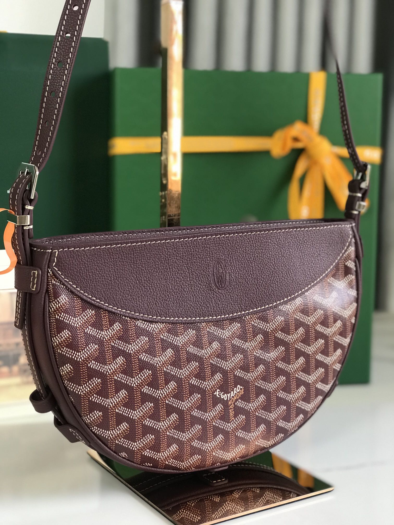 Goyard Hirondelle Bag 25 Cm Wine Red Lambskin And Goyardine Canvas
