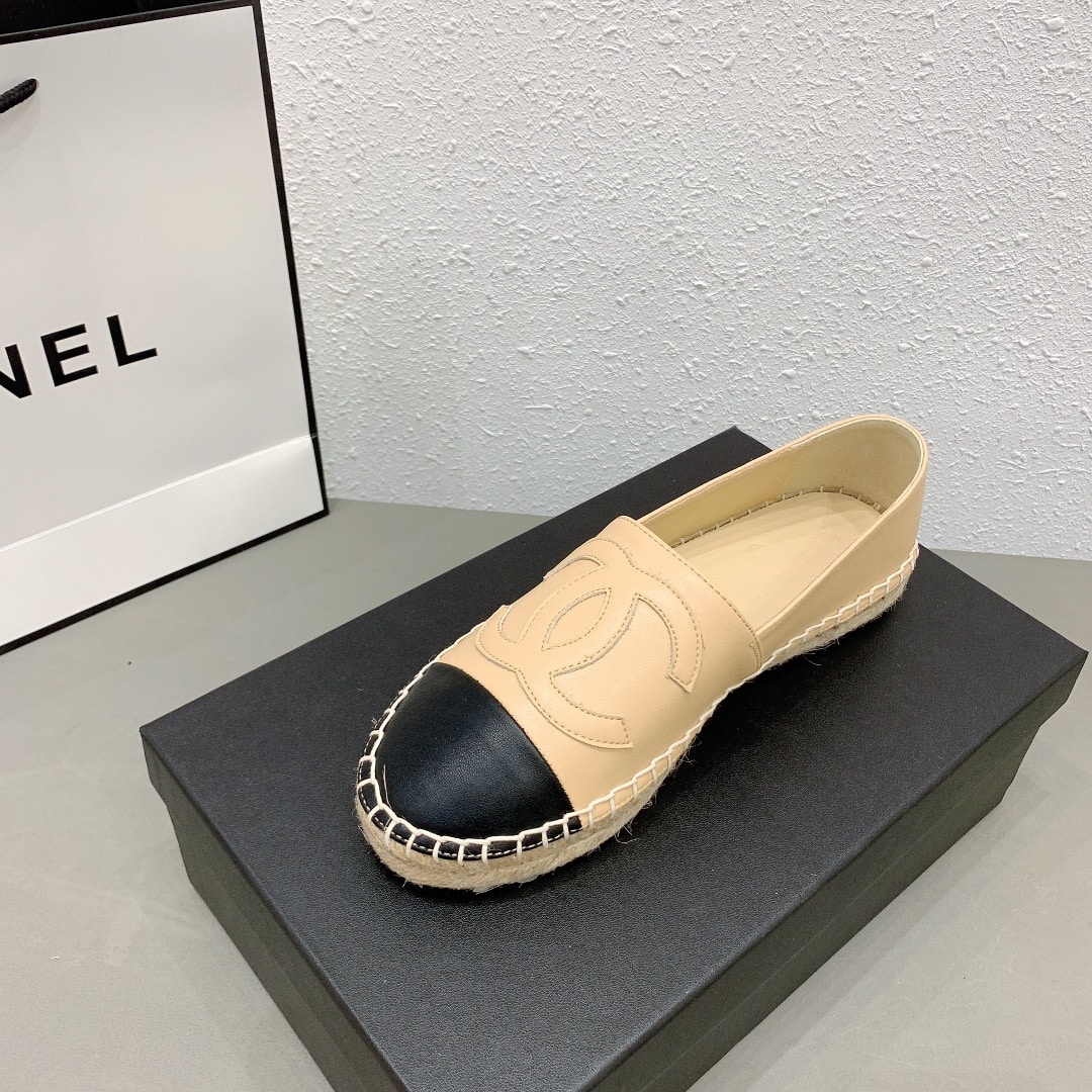 Chanel Cc Espadrilles Slip On Sheepskin Beige Black G29762 X01000 C0204