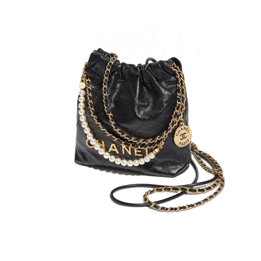 Chanel 22 Mini Bag Shiny Crumpled Calfskin with Pearl Chain