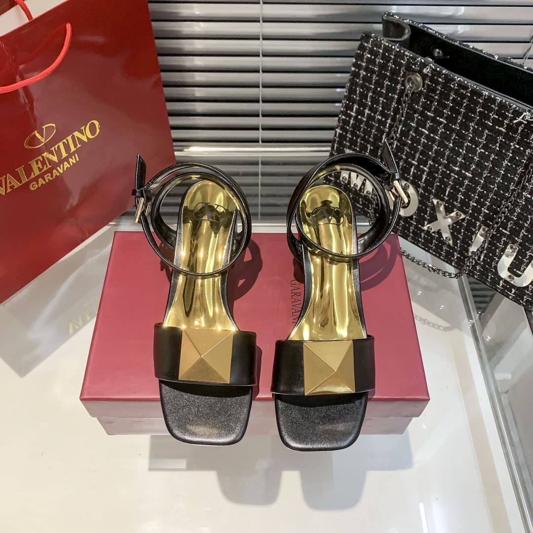 Valentino Garavani One Stud Leather Sandals Black