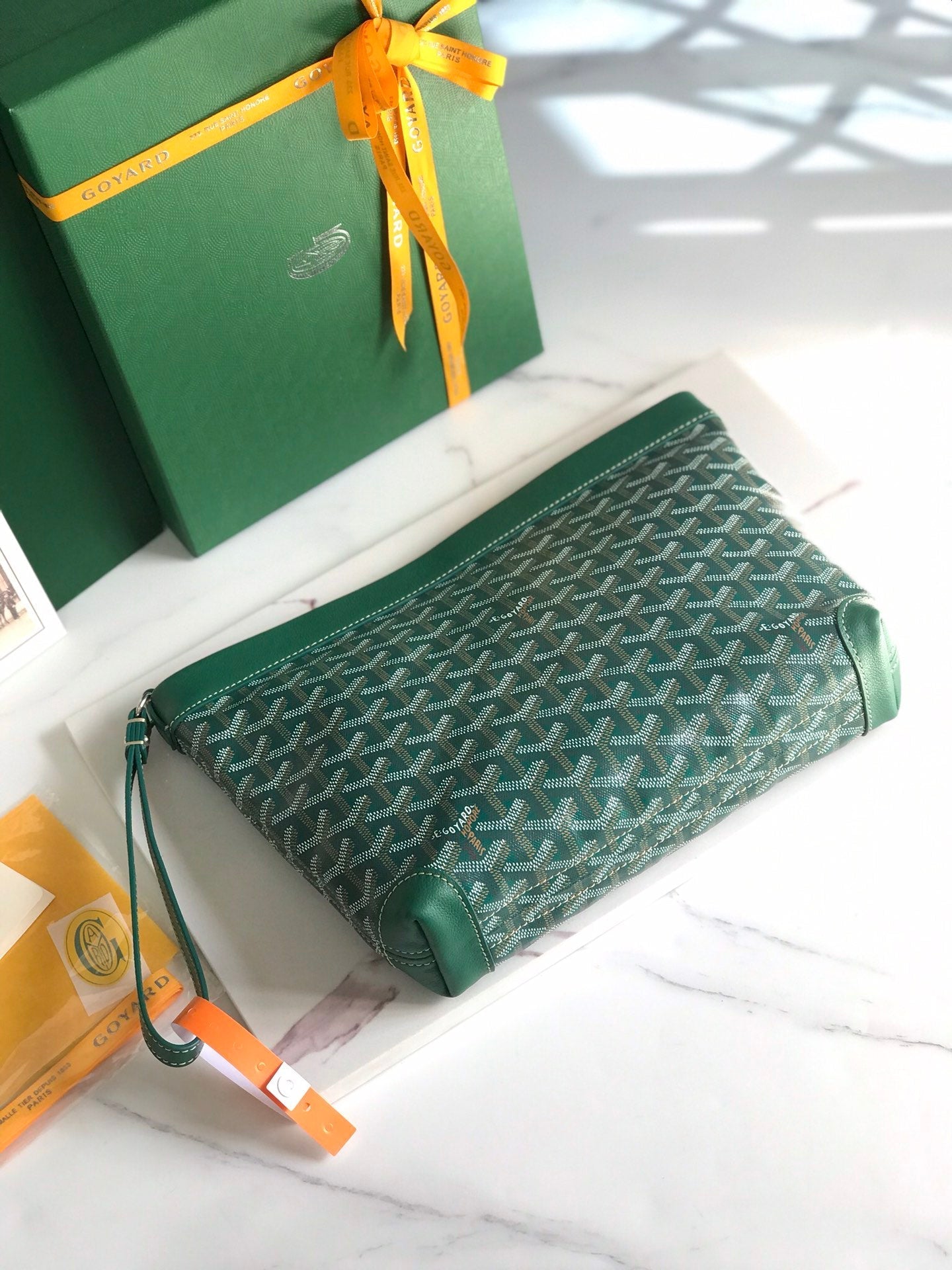 Goyard Conti Pouch 24 Cm Green Lambskin And Goyardine Canvas