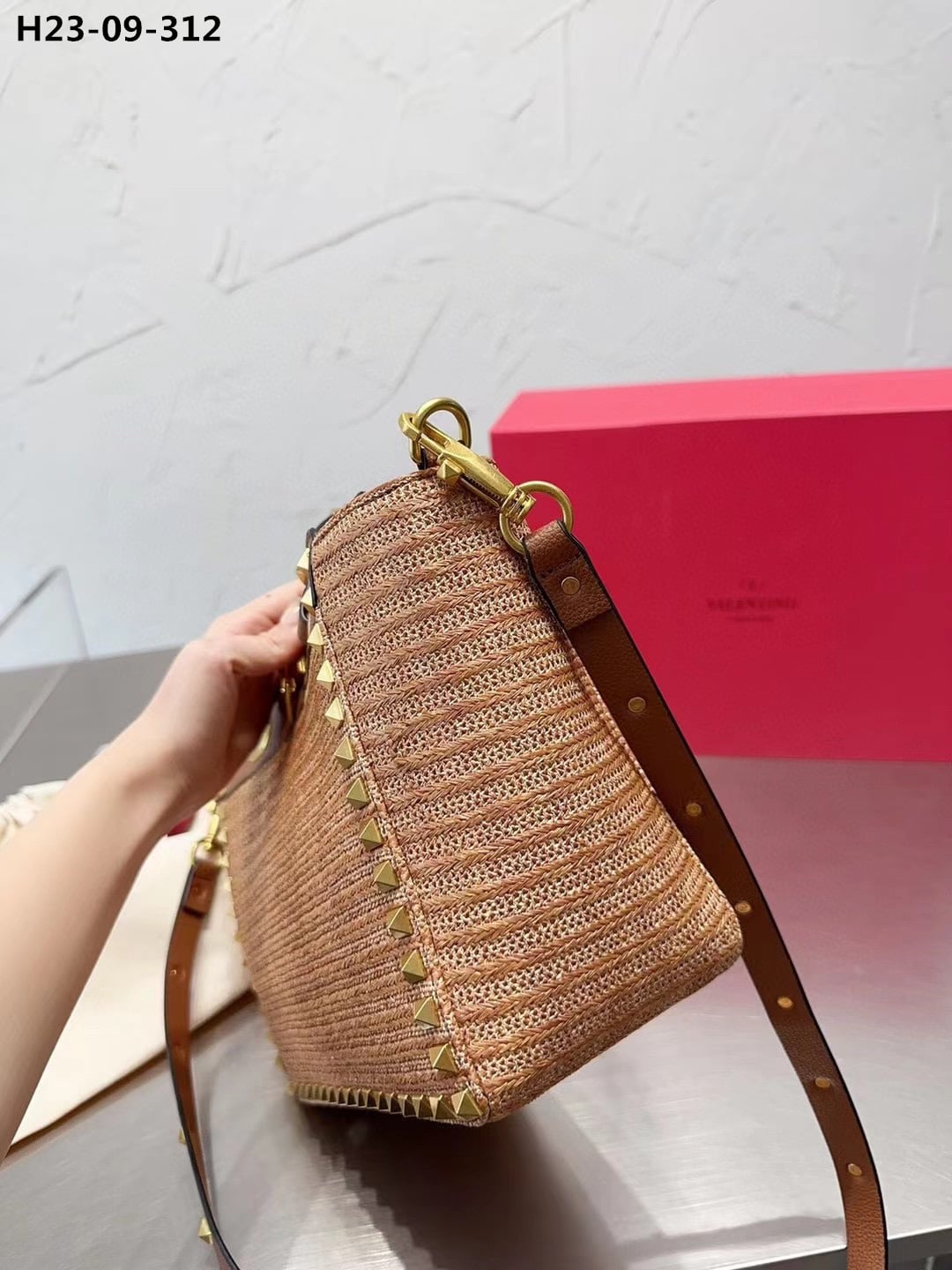 Valentino Rockstud Tote Bag Brown 28Cm