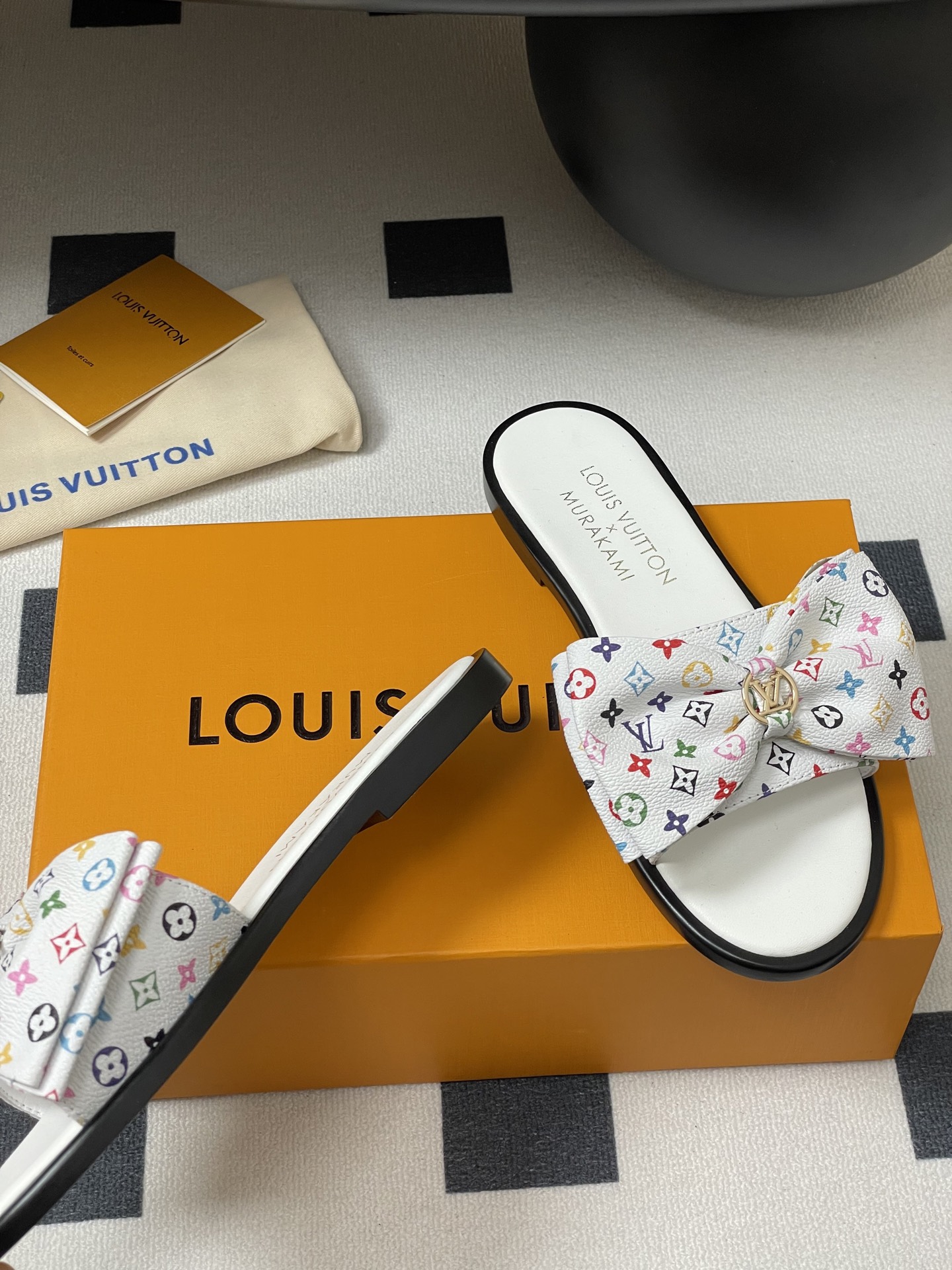 Louis Vuitton x Takashi Murakami Lily Flat Mule Bow Slide Sandals White 1AGVYA