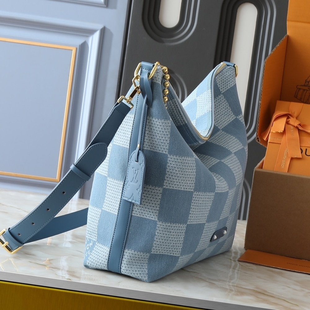 Louis Vuitton Vagabond Hobo Damier Denim Blue 48Cm N00202
