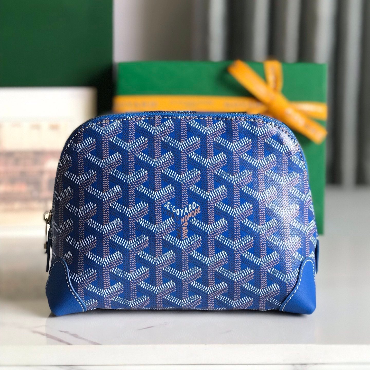 Goyard Vendôme Cosmetic Pouch 17cm Sapphire Blue Goyardine Canvas And Calfskin Trim