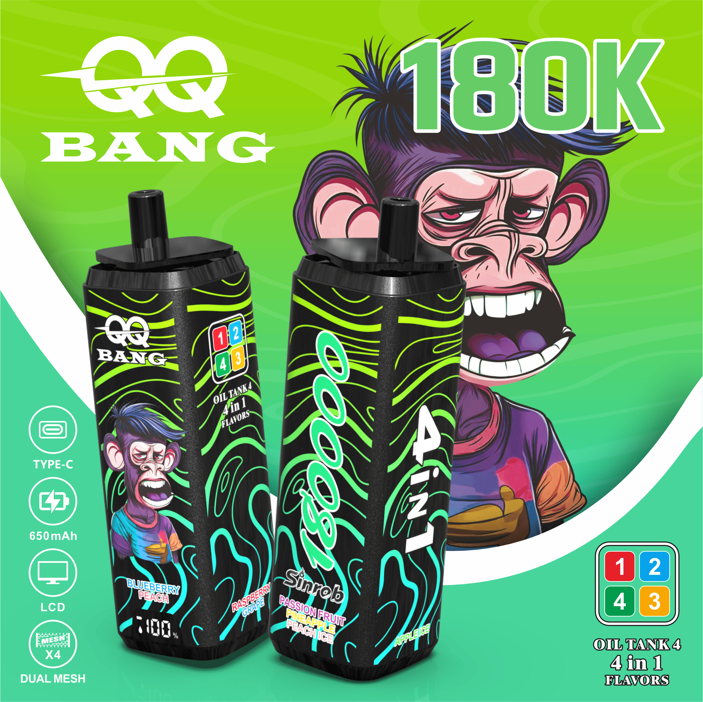 QQ BANG 180K Puffs Prefilled Hookah Vape |  Rechargeable