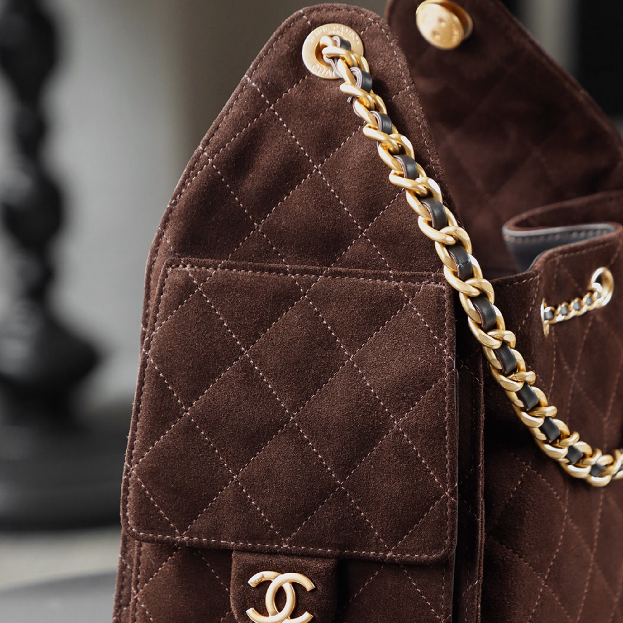 Chanel Dark Brown Suede 22cm/8.7in