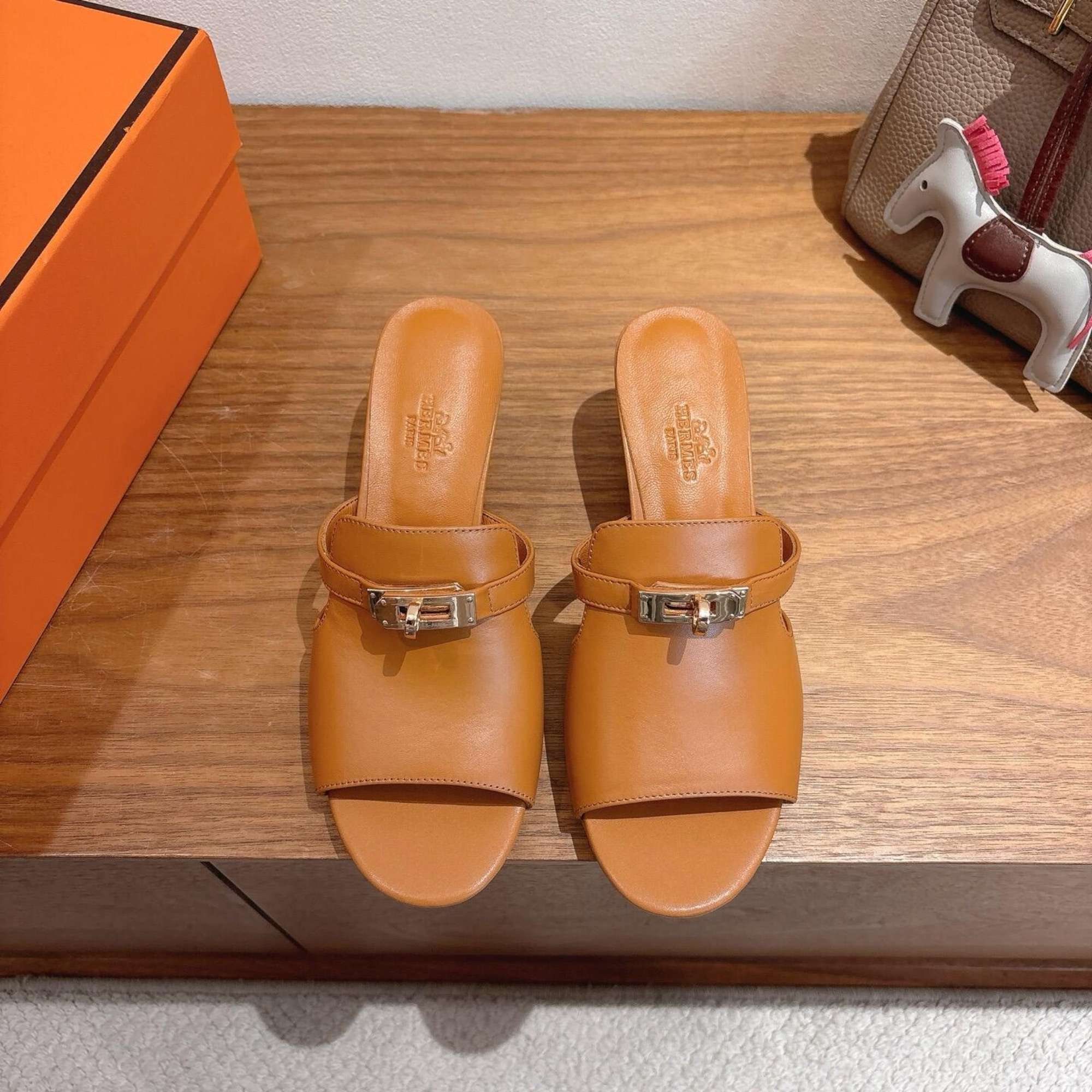Hermes Brown Leather Mules
