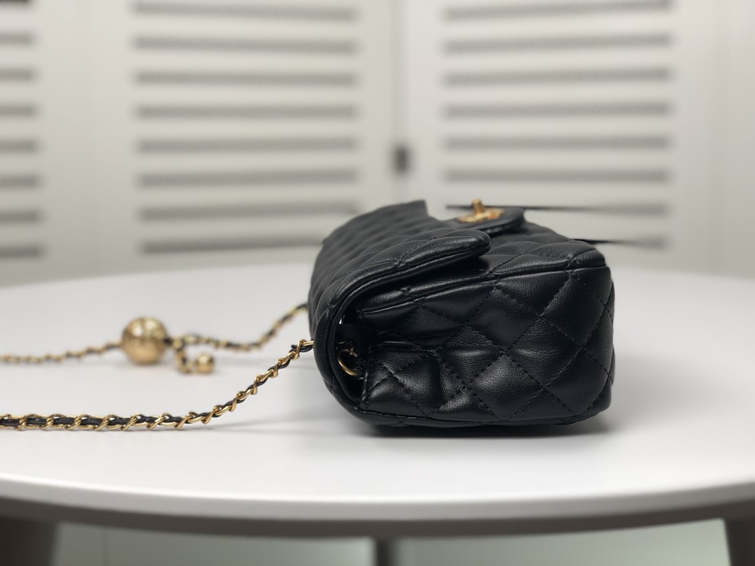 Chanel Flap Bag Mini Cc Rectangular Pearl Crush Gold Black 20Cm As1787 B18602 94305