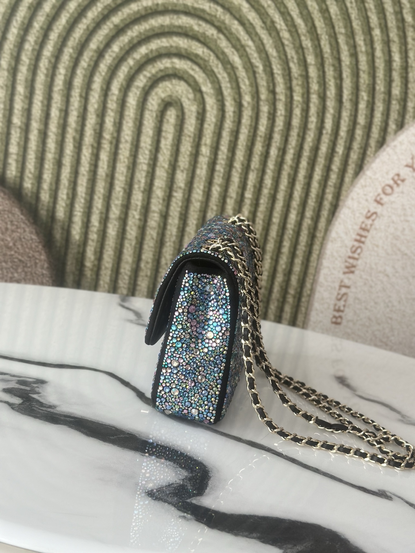 22C Classic Flap Mini Bag in Multicolor Strass Crystal (Gold Hardware)