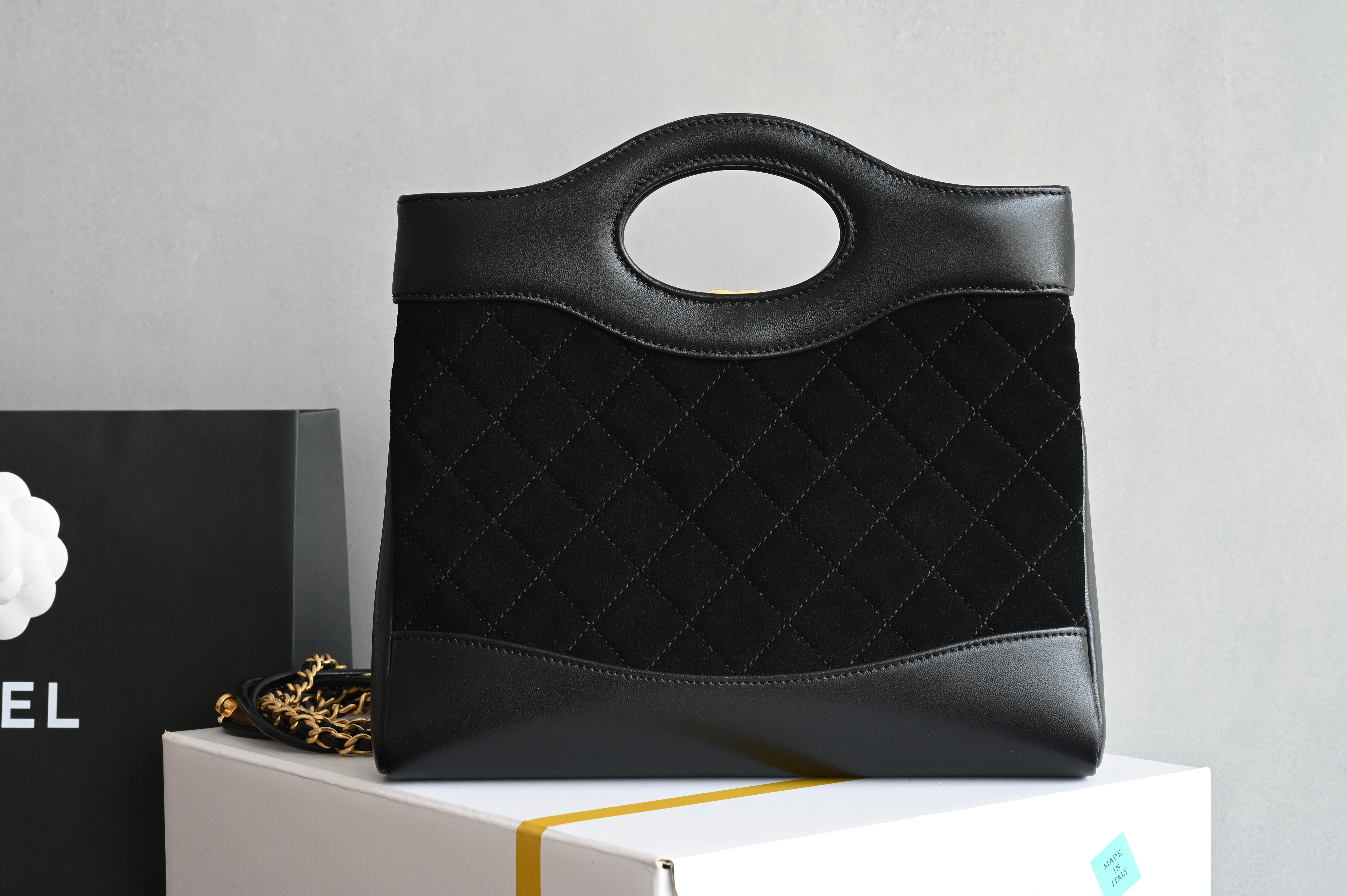 31 Mini Shopping Bag in Black Suede  Lambskin with Gold-Tone Hardware (Model AS4133)